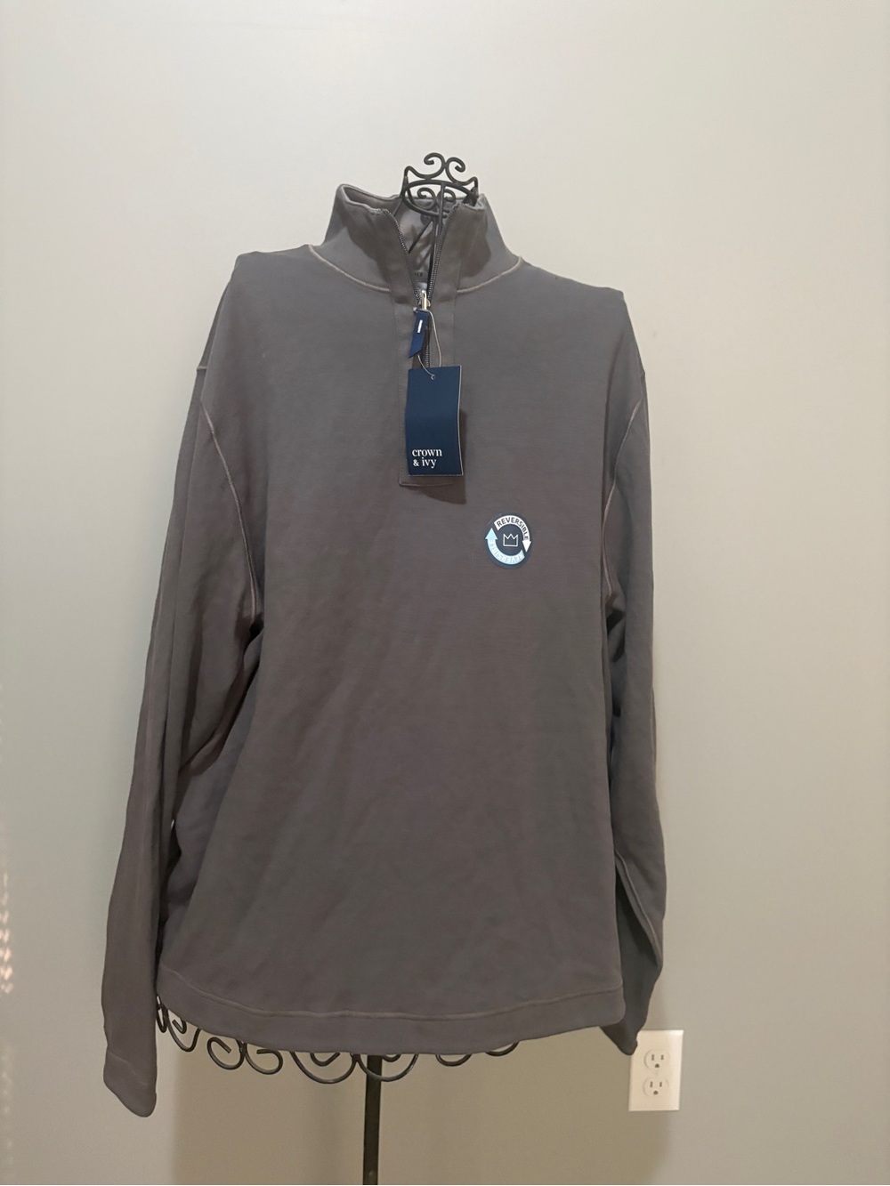 crown & ivy Men’s Charcoal Gray Half-Zip Pullover Sweater